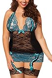 IYISS Sexy Halter Lace Chemise Lingerie with G-string