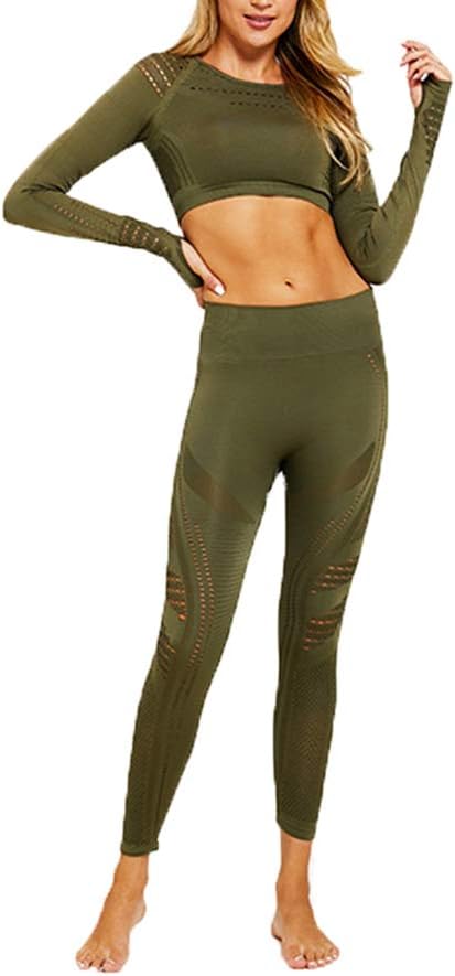 Hotexy Women's Workout Outfit 2 Pieces Seamless Yoga Leggings with Sports Bra Gym Clothes Set