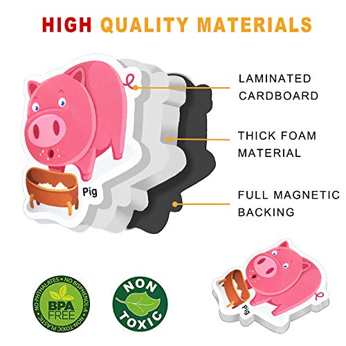 HLXY Fridge Magnets for Kids Toddlers Set of 70 Farm Animal Magnets - Foam Magnets - Fruit Vegetables Food Magnets - Developmental Baby Toddlers Early Learning Toys