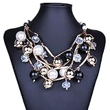 XY Fancy Fashion Multiple Layers Round Ball Chandelier Torsade Colorful Bib Necklace Black