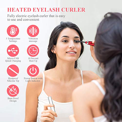 Electric Eyelash Curler,MAQUITA Ceramic Heated Eyelash Curler USB Rechargeable and LED Display 3 Temperature Gears for Quick Natural Curling Long Lasting Eyelashes Curl Tool
