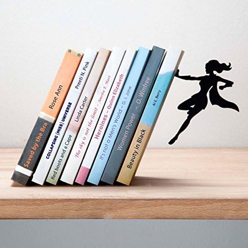 Metal Bookend Black 1 Piece - Black Designer Book End Fun Gift -"Supergal"