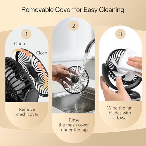 TriPole 4000 mAh Table Fan Battery, 31H Running Time, Mini Fan with LED Display, 4 Levels USB Fan Quiet, Small Portable, Adjustable for Office, Bedroom, Camping, Black