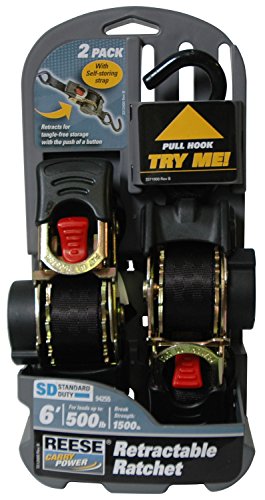 Reese Carry Power 9425500 Black 6' Retractable Ratchet Tie Down - 2 Piece