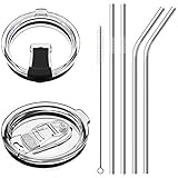 No Leak 100% Spill Proof Splash Resistant Lid with Drinking Straws Fit for YETI Rambler, Ozark Trail, Rtic Cooler and More Stainless Steel Mugs (Clear&Black)