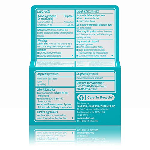 Imodium MultiSymptom Caplets for Diarrhea Relief with Gas, Bloating