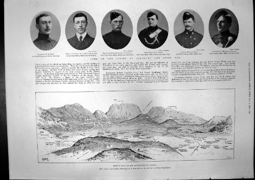 Old Original Antique Victorian Print Plan Battlefield Colenso Men Lost Rensburg Spion Kop 1900 206J761