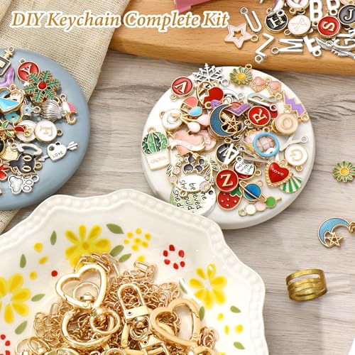 ASTNIC 316 Pieces DIY Key Chain Craft Charms Pendant Set, Jewellery Craft Accessories, Key Chain Making Kit, Metal Rings for Crafts, Things for Girls
