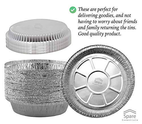 45 Pack - 9 Inch Round Aluminum Pans, with Clear Plastic Lids. Round Tins for Baking and Food Transport. Round Foil Pans. Pie Tins Perfect for Pies, Quiche, Nachos and Pastries by Spare Essentials - Thumbnail 2