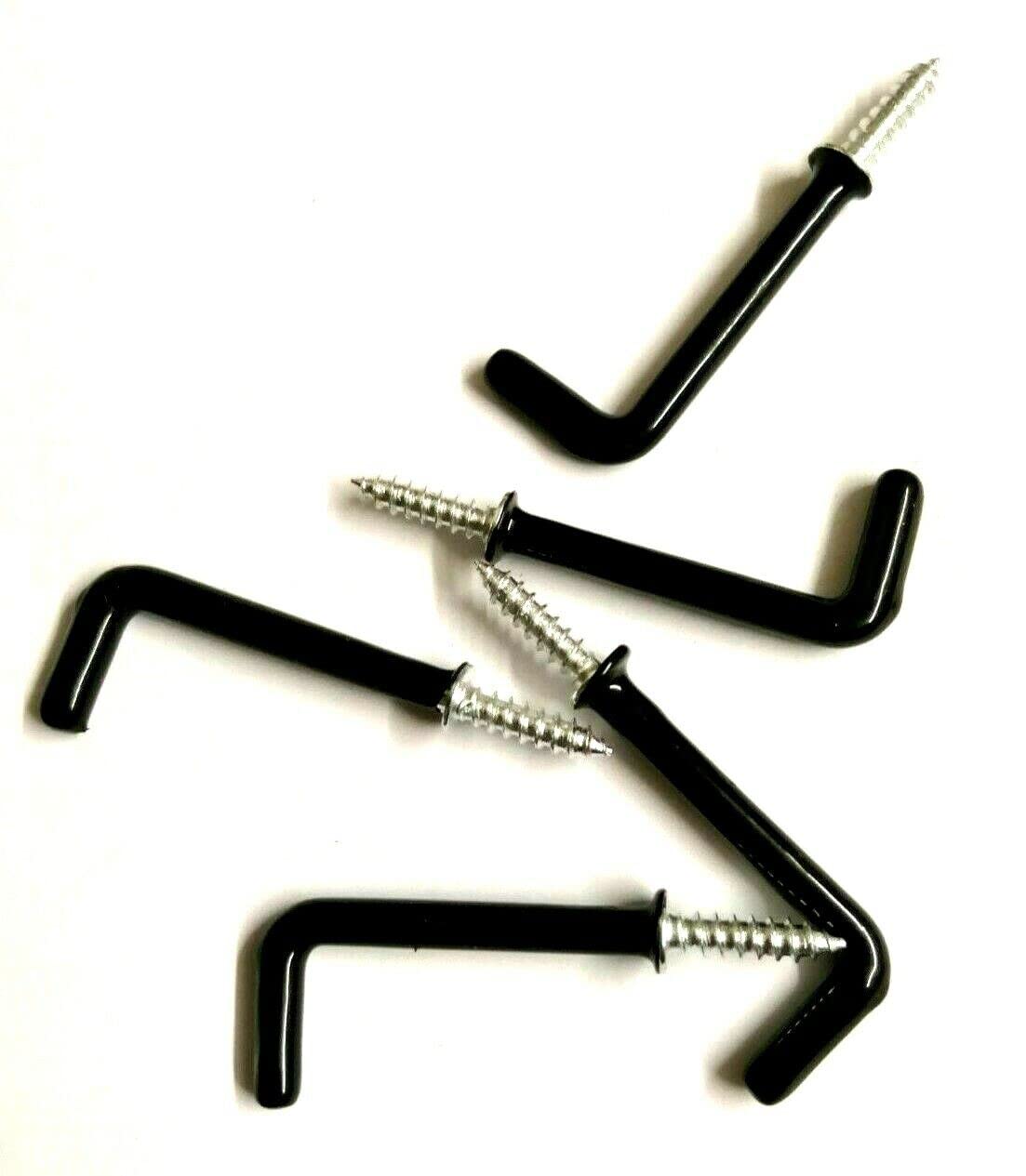 Plastic Coated Square Dresser Hooks - Ceiling Hooks - Screw Hooks - Black, Pack of 10 (38mm)