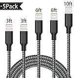 Lightning Cable, Liwin iPhone Charger Cables 5Pack 3FT 3FT 6FT 6FT 10FT to USB Syncing Data and Nylon Braided Cord Charger for iPhone X/8/8Plus/7/7Plus/6/6Plus/6s/6sPlus/5/5s/5c/SE and More