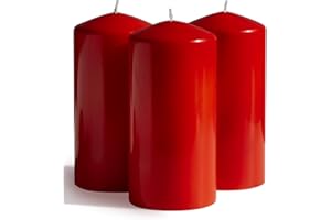 CANDWAX 3x6 inch Red Pillar Candle Set of 3 - Large Pillar Candles Perfect for Any Occasion - Long Burning Unscented