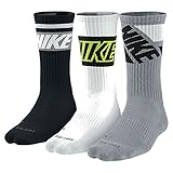 Nike Dri Fit Men's Cushioned Crew Socks (Large, Stadium Black/White/Game Grey)