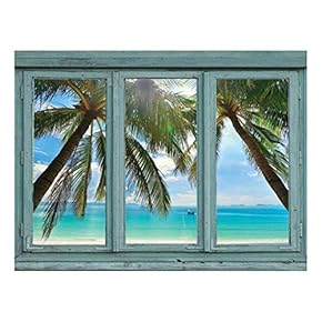 Wall26 - Crystal Blue Waters Framed by Palm Trees on a Perfect White Sand Beach - Wall Mural, Removable Sticker, Home Decor - 24x32 inches