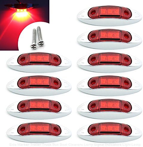 10 Pcs 3 Super Diodes LED Waterproof Surface Mount LED Clearance Marker Lights for Trucks Campers Trailers Rvs Car Boat Truck Trailer Caravan Base Lamp 12v - 24v [RED]