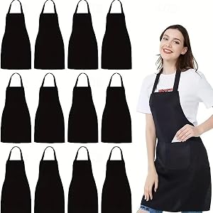 Unisex Aprons Set,Durable Solid Color Polyester Kitchen Aprons with Adjustable Neck and 2 Large Pockets,Machine Washable for