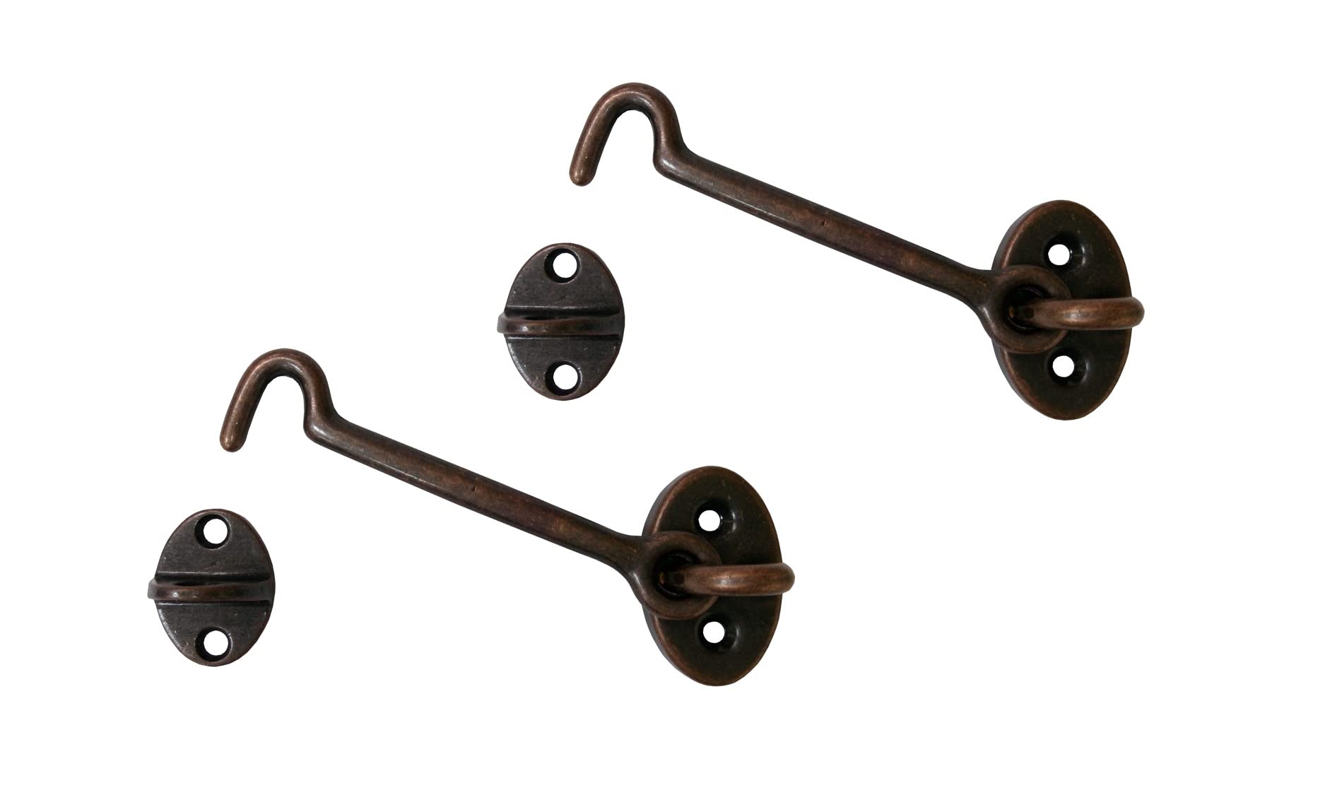 QCAA Heavier Duty Brass Door Hook Latch & Eye, 4", Antique Copper, 2 Pack