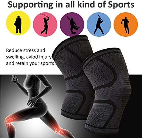 Two Pack Compression Knee Braces Black | Breathable | Small Medium Large Extra Large For Joint Pain Relief | Men Women Kids | Best for Running, Biking, Crossfit Training, Basketball, Sports &amp; More