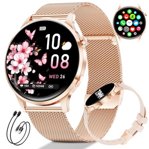 Women's Smart Watch, 1.32 Inch AMOLED Screen, Ultra-Thin Elegant Women's Watch with 2 Bracelets & 2 Cables, 116 Sports Modes, Cycle/Heart Rate/Sleep Tracking for Android iOS, IP68, FV23-D