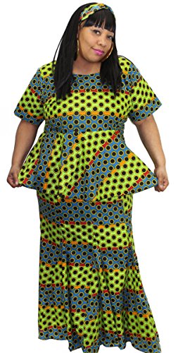 African Planet Women's 3 Piece Set Peplum Blouse Godet Mermaid Flare Skirt