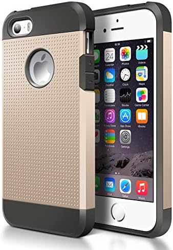 iPhone 5S Case,iPhone SE Case,Geminiman Hybrid Dual Layer Slim Case Flexible TPU Bumper &amp; Hard PC Back Rugged Premium ShockProof Protective Durable Cover For iPhone 5S/SE/5(Gold)