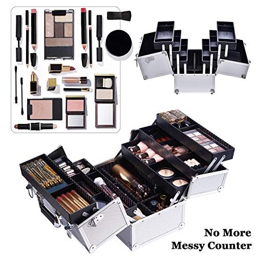 Joligrace Extra Large Makeup Train Case 6 Tray Make Up Artists