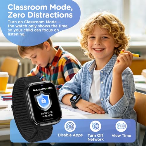 4G Children's Smartwatch IP68 Smartwatch with GPS, Calls, Video Calls, Voice Chat, Dual Camera, SOS, School Mode, Torch, Alarm, Smart Watch for Boys and Girls Black