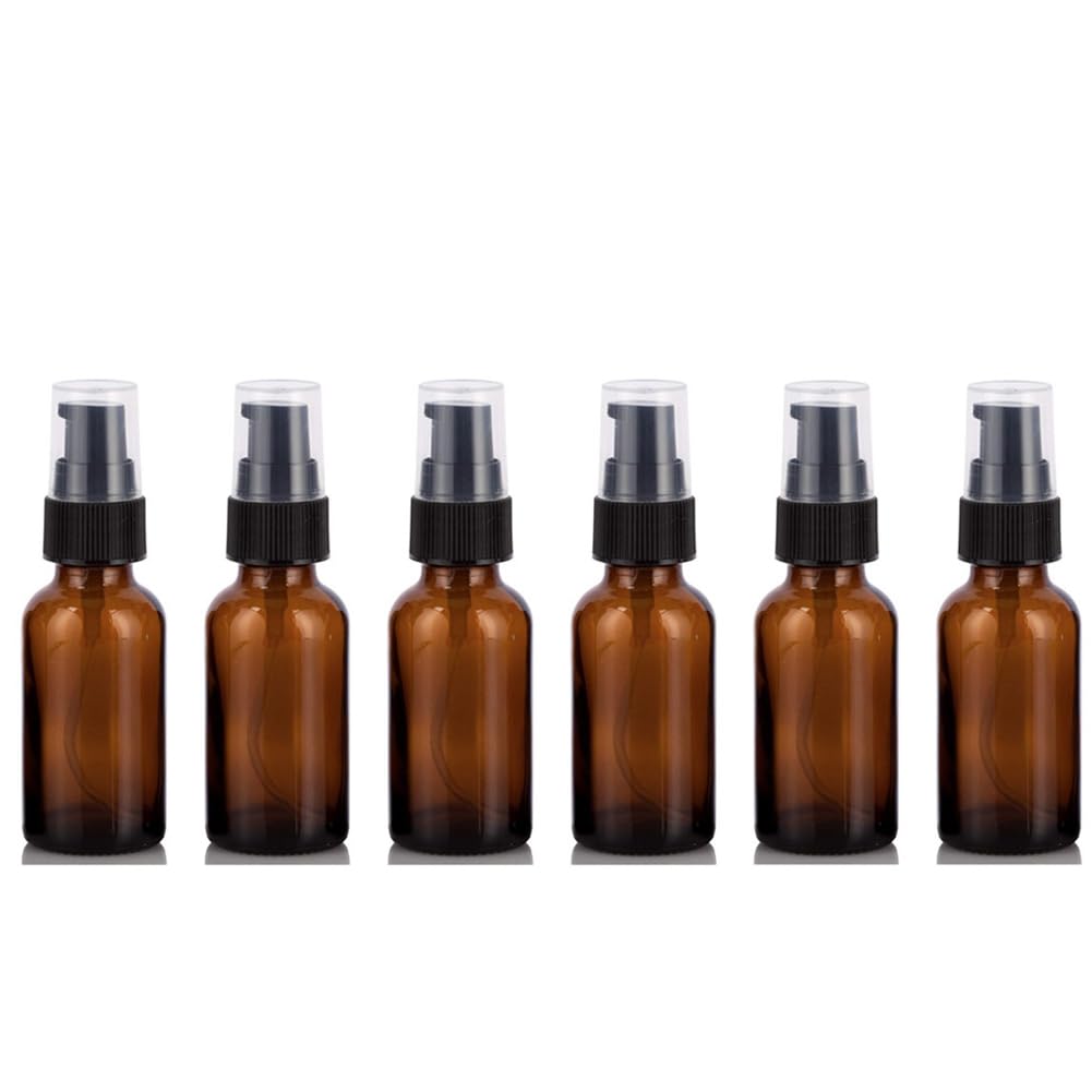 6PCS 15ml/0.5oz Amber Glass Lotion Pump Bottles Empty Refillable Cosmetic Makeup Travel Size Pump Dispenser Container Jars for Lotion Cream Essential Oils Toiletries