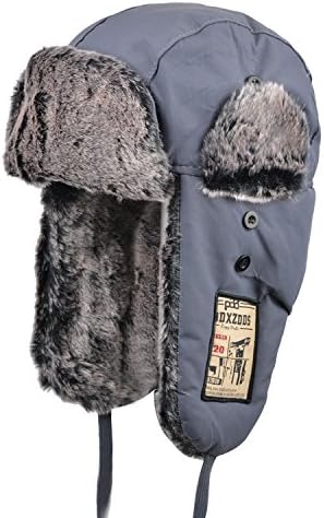 OLizee™ Winter Russian Hat with Mini Pocket Ear Flap Hat Fur Ushanka Hunting Hat Warm Caps For Skiing Outdoors, Gray