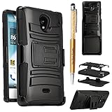 The3Knights[TM] For Sharp Aquos Crystal Rugged Armor Case Stand w/ Holster & Swivel Belt Clip Combination + The3Knights[TM] Universal 2 in 1 Crystal Classic Stylus Pen (HOLSTER BLACK)