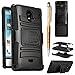 The3Knights[TM] For Sharp Aquos Crystal Rugged Armor Case Stand w/ Holster & Swivel Belt Clip Combination + The3Knights[TM] Universal 2 in 1 Crystal Classic Stylus Pen (HOLSTER BLACK)
