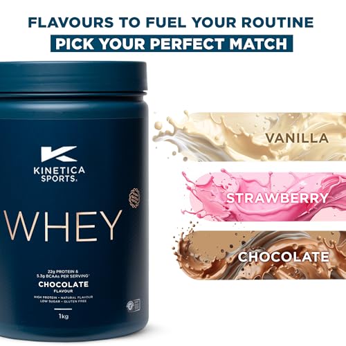 Kinetica Sports Whey Protein Powder - Chocolate, 1 Kg, 33 Servings | 23g Protein, 5.5g BCAA Amino Acid & 4.32g Glutamine | Recovery Shake for Optimum Nutrition | WADA & Informed Sport Approved