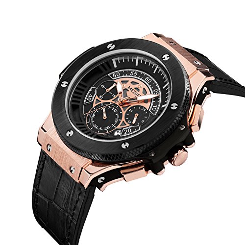 MEGIR Mens Wrist Watch Leathter Luminous Chronograph Quartz Sports Military Watches, Analog Waterproof Casual Fashion Men Office Work School Sport Watch