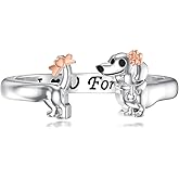 Dorunmo Rings 925 Sterling Silver Dachshund/Turquoise Feather Rings Adjustable Open Rings Cute Animal Western Vintage Jewelry Gift for for Women Mom