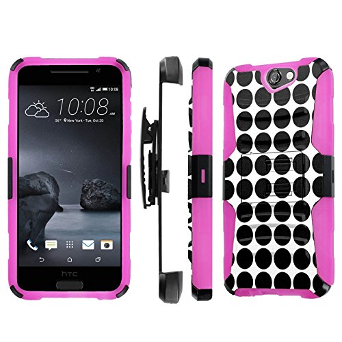 Htc One A9 Aero Case, [NakedShield] [Black/ Hot Pink] Heavy Duty Holster Armor Tough Case - [Black Dots] for Htc One A9 Aero