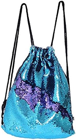 Mermaid Reversible Sequin Drawstring Backpack Fashion Bling Gliter Sport Gym Sack Shoulder Bags