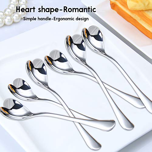 HISSF Coffee Spoon, 18/10 Stainless Steel Dessert Spoon, Espresso Spoons Set of 6, 4.9 inches Heart Shaped Stir Spoon for Tea, Cocktail, Sugar, Ice Cream, Cute Gift for Friends
