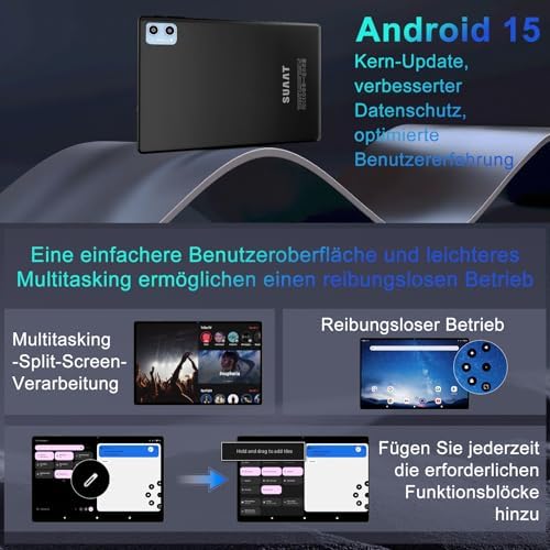2026 Tablet Android 15 Octa Core Tablets 10 Zoll mit 64 GB ROM + 2 TB TF | 5G + 2,4G WiFi|Bluetooth 5.0 |8 MP + 5 MP | Typ C,Touchscreen-Tablet mit Hülle, Tastatur und Maus-Tiefschwarz