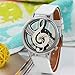 Hemlock Personal Men's Womens Music Note Pattern Watches PU Leather Band Quartz Wrist Watches White
