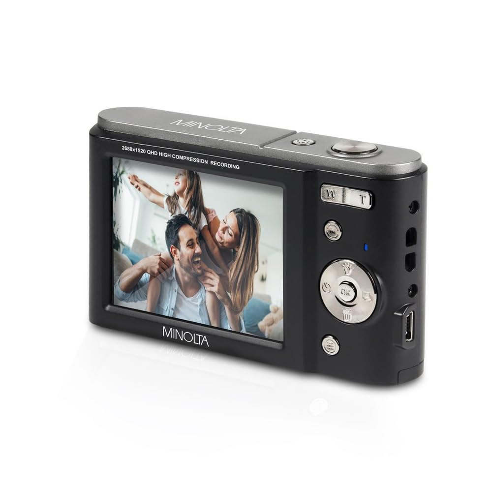 Minolta MND20 44MP Digital Camera – 2.7K Ultra HD Video, 16X Digital Zoom, Anti-Shake Stabilization, Time Lapse, Face Detection, 2.9-inch LCD Display – Lightweight Compact Camera (Black)