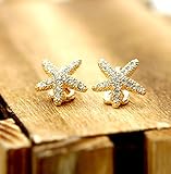 Libaraba Cute Full Rhinestone Studded Starfish Shaped Earrings,Exquisite 18k Plated Earrings
