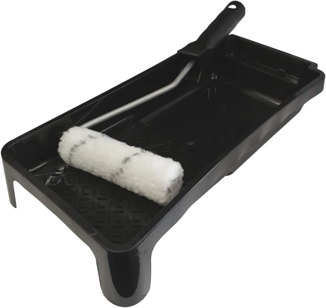 Paint Roller Set 4" Cloth Roller Handle & Tray 3Pc Kit for Emulsion