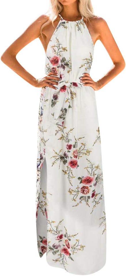 NEEDRA SALES Women's Sleeveless Printing Summer O Neck Maxi Floral Dress