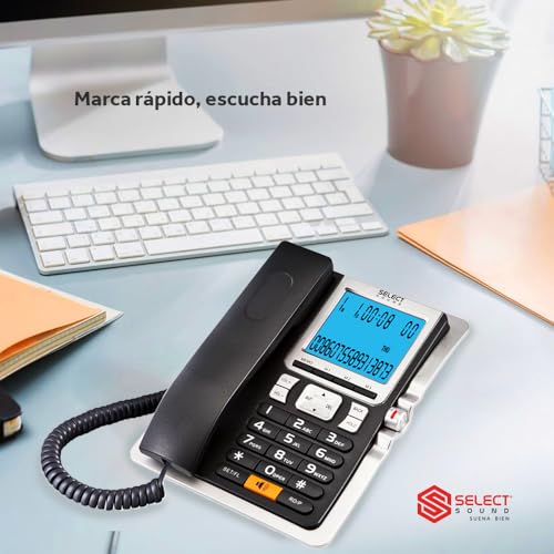 Select Sound Teléfono Alámbrico De Oficina con Identificador De Llamadas, Reloj, Alarma, Luz de Pantalla para Mejor Vista