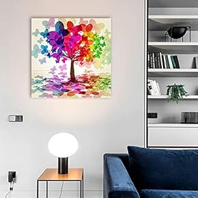 Canvas Prints Wall Art - Abstract Colorful Tree. (Rainbow, Abstract, Butterfly) | Modern Wall Decor/Home Decoration Stretched Gallery Canvas Wrap Giclee Print. Ready to Hang - 12" x 12"