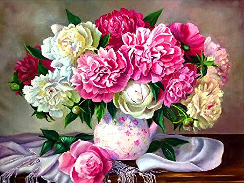 Flower Diamond Painting Kits for Adults Kids, 5D Full Drill Diamond Art by Number Embroidery Cross Stitch Kits DIY Canvas Oil Painting Rhinestones Pictures Craft for Home Wall DÃ©cor