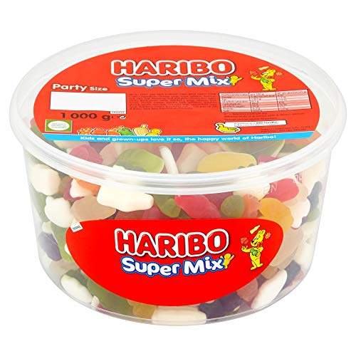 HARIBO Supermix Assorted Sweets Drum 1kg – Classic Fruit & Foam Pick & Mix, Sharing Party Tub