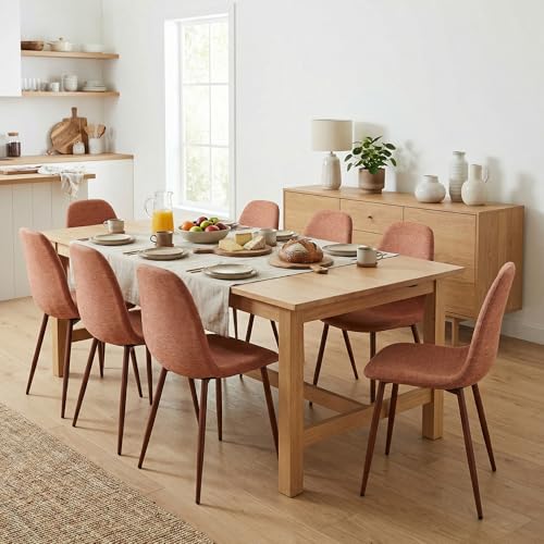 MEUBLE Cosy Set of 4 Scandinavian Dining Chairs Fabric Upholstered Kitchen Chair with Metal Legs, Load 120 kg Each, Red
