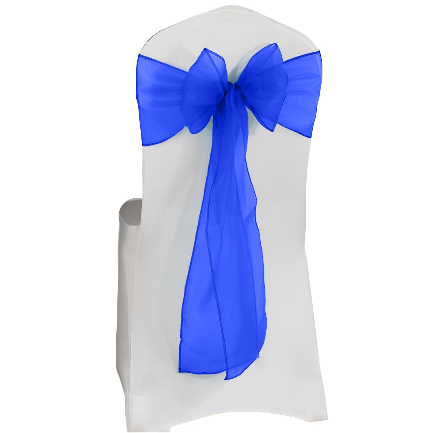 Organza Royal Blue Chair Bows Chair Tie Sash Wider Sashes Fuller Bow Party Decoration (Royal Blue, 10 PCS)