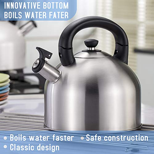 Whistling Hot Water TeaKettle 4 Quart Stainless Steel Tea Kettle - Large Capacity Teakettle for Stovetop/Induction cooker